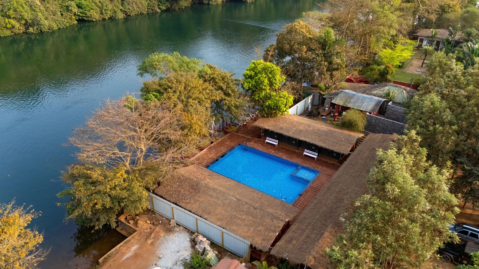 The riverside pool at Nadi Teera, photographed from above